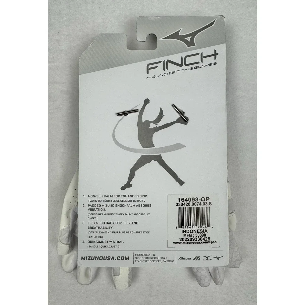 Mizuno FINCH Youth Batting Gloves White Gold Size Youth Small New